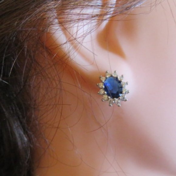 Vintage Princess DIANA Style Ring & Earrings Set Faux Stones (K310) - Picture 4 of 5